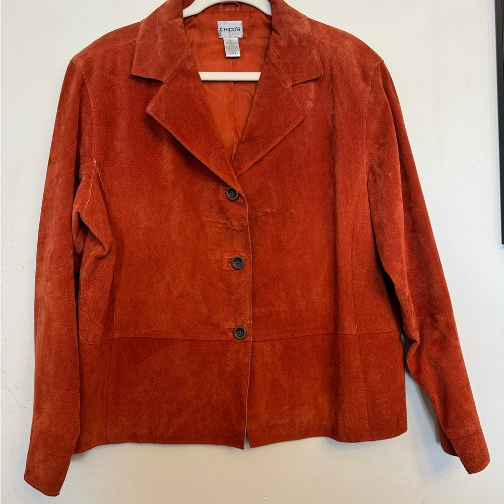 Chico's Women's Burnt Orange Vintage Suede Blazer Size 3